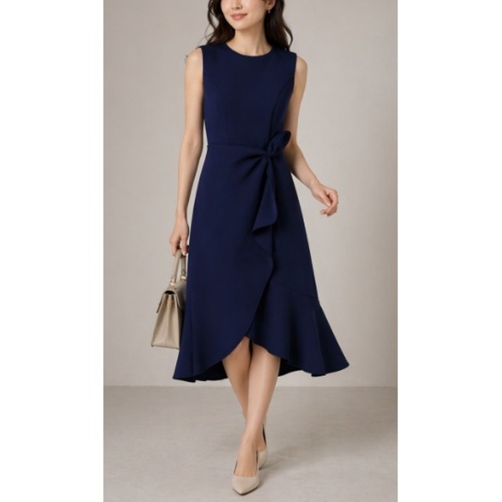 Fehaute Women's Purplish Blue Ruffled Boat Neck A-line Midi Dress‎ Size XXL NWT